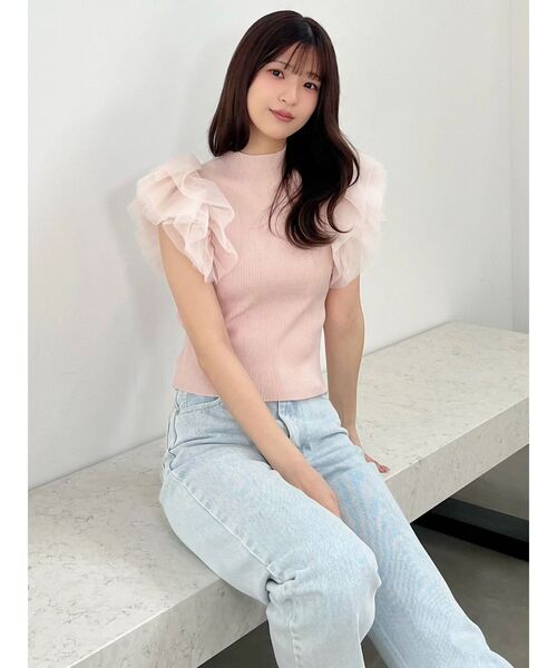 MERCURYDUO（マーキュリーデュオ）の「ボリュームチュールフリルニット（ニット/セーター・レディース・オフホワイト/ベビーピンク/ブラック・FREE）」の10枚目の写真