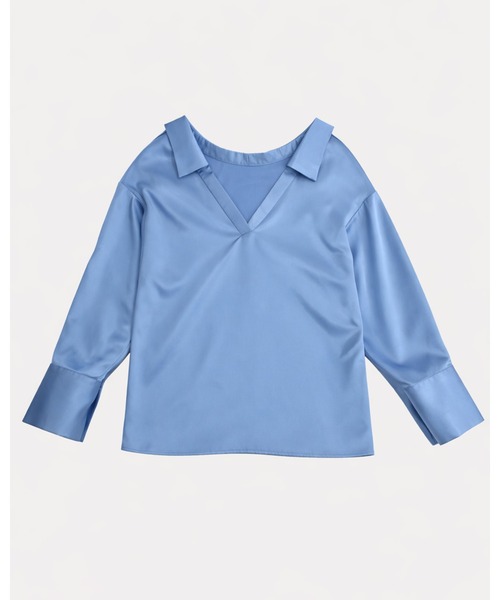 kiehtova(キエトヴァ)の「【kiehtova】EFFORTLESS V-NECK SHIRT/エフォートレスブイネックシャツ(シャツ/ブラウス・レディース・サックスブルー/ホワイト・FREE)」の5枚目の写真