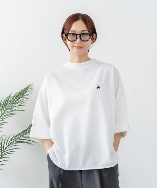 BEVERLY HILLS POLO CLUB(ビバリーヒルズポロクラブ)の「【BEVERLY HILLS POLO CLUB/ビバリーヒルズポロクラブ】【二の腕すっきり・腰回りカバー】ミニ裏毛 袖ロールアップTシャツ 着痩せ 絶妙な丈感(Tシャツ/カットソー・レディース・ライトグリーン/ネイビー/ブラック/オフホワイト・MEDIUM/LARGE)」の10枚目の写真
