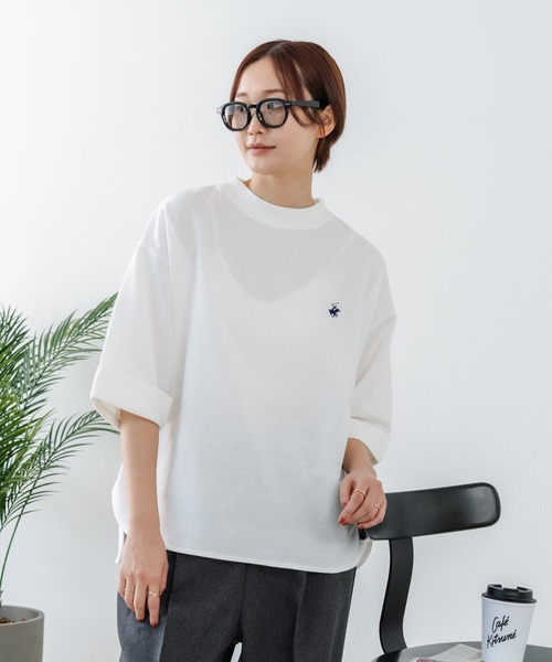 BEVERLY HILLS POLO CLUB(ビバリーヒルズポロクラブ)の「【BEVERLY HILLS POLO CLUB/ビバリーヒルズポロクラブ】【二の腕すっきり・腰回りカバー】ミニ裏毛 袖ロールアップTシャツ 着痩せ 絶妙な丈感(Tシャツ/カットソー・レディース・ライトグリーン/ネイビー/ブラック/オフホワイト・MEDIUM/LARGE)」の13枚目の写真