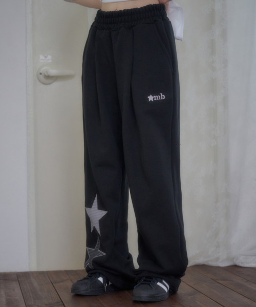 ambler(エムブラー)の「スターロイト アプリケ刺繍ピンタック 2-Way ワイドトレーニングスウェットパンツ AP1001 (ブラック)(スウェットパンツ・レディース・その他・SMALL/MEDIUM/LARGE)」の2枚目の写真