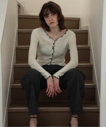 cotton twill drawstring straight pants / コットンツイルドローストリングストレートパンツ