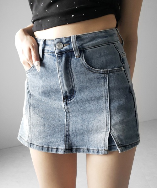 me+em select(ミームセレクト)の「※※【 2color / 4size 】ミニスリットストレッチレイヤードデニムミニスカパン / mini slit stretch layered denim mini skirt pants(デニムスカート・レディース・ブラック/ブルー・LARGE/MEDIUM/SMALL/X-LARGE)」の12枚目の写真