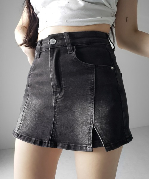 me+em select(ミームセレクト)の「※※【 2color / 4size 】ミニスリットストレッチレイヤードデニムミニスカパン / mini slit stretch layered denim mini skirt pants(デニムスカート・レディース・ブラック/ブルー・LARGE/MEDIUM/SMALL/X-LARGE)」の22枚目の写真