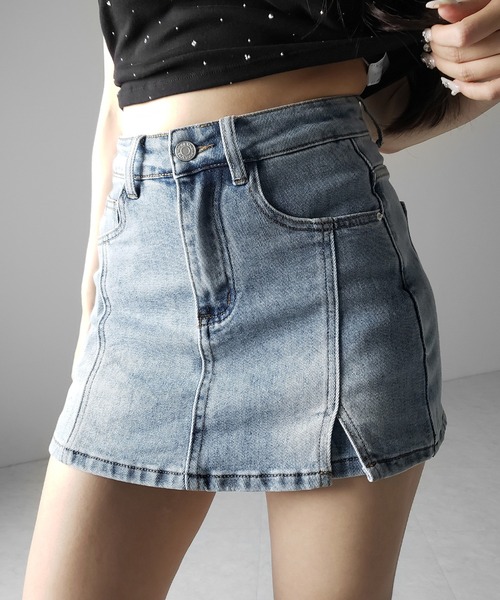 me+em select(ミームセレクト)の「※※【 2color / 4size 】ミニスリットストレッチレイヤードデニムミニスカパン / mini slit stretch layered denim mini skirt pants(デニムスカート・レディース・ブラック/ブルー・LARGE/MEDIUM/SMALL/X-LARGE)」の10枚目の写真