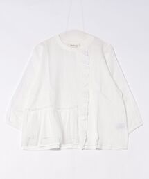 SUPER HAKKA（スーパーハッカ）の「セルロース麻カルゼ＋コットンボイル＋ドットチュール　フリルカットソー（Tシャツ/カットソー）」