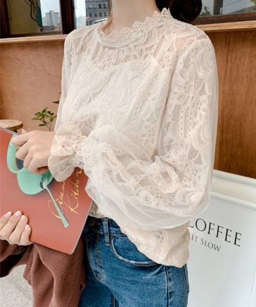 mielu(ミエル)の「レースオーガンジーブラウス(シャツ/ブラウス・レディース・ベージュ/ホワイト・MEDIUM/LARGE)」の7枚目の写真