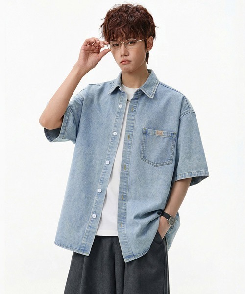 Ressaca(レサーカ)の「オーバーサイズ半袖デニムシャツ(シャツ/ブラウス・メンズ・インディゴブルー/ブラック/ブルー・XL/M/L)」の10枚目の写真
