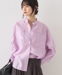 シアースタンドネックシャツ/バンドカラーシャツ/春服/夏服/通勤/羽織