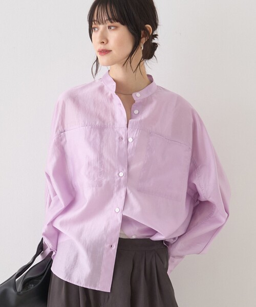 Rouge vif Anna（ルージュヴィフアンナ）の「シアースタンドネックシャツ/バンドカラーシャツ/春服/夏服/通勤/羽織（シャツ/ブラウス・レディース・ラベンダー/ホワイト/セージグリーン・フリー）」の3枚目の写真