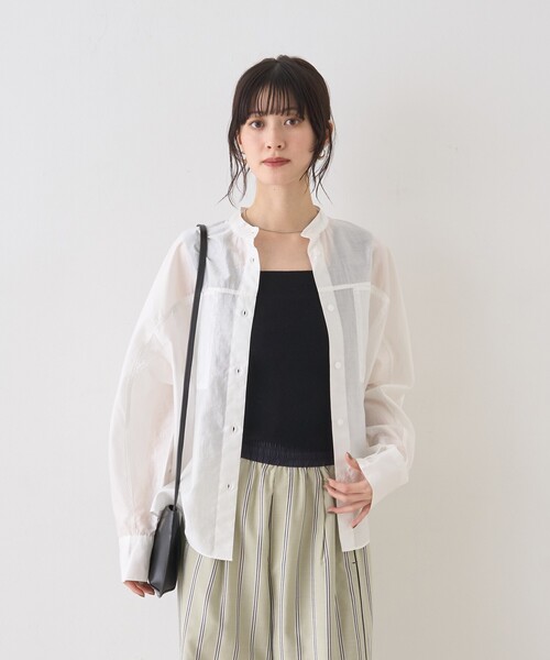 Rouge vif Anna（ルージュヴィフアンナ）の「シアースタンドネックシャツ/バンドカラーシャツ/春服/夏服/通勤/羽織（シャツ/ブラウス・レディース・ラベンダー/ホワイト/セージグリーン・フリー）」の4枚目の写真