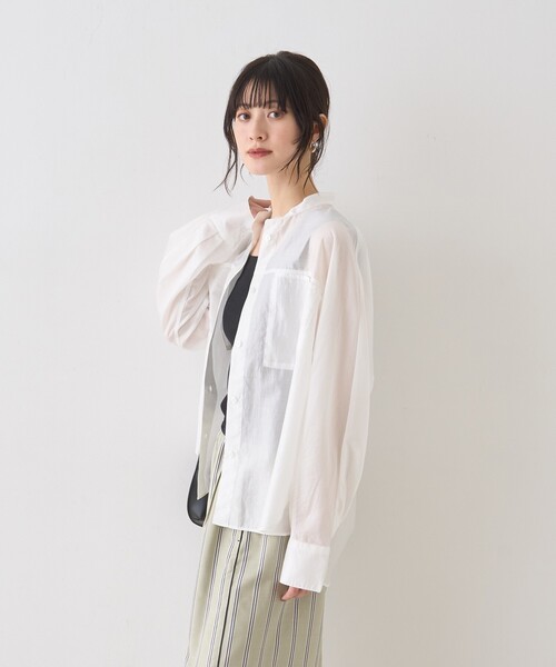 Rouge vif Anna（ルージュヴィフアンナ）の「シアースタンドネックシャツ/バンドカラーシャツ/春服/夏服/通勤/羽織（シャツ/ブラウス・レディース・ラベンダー/ホワイト/セージグリーン・フリー）」の6枚目の写真