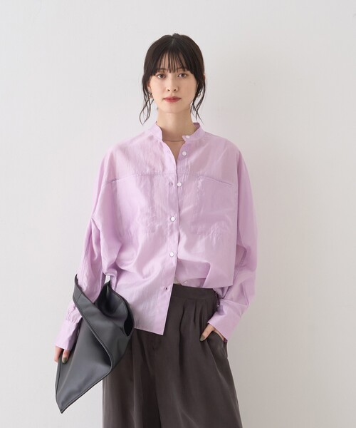 Rouge vif Anna（ルージュヴィフアンナ）の「シアースタンドネックシャツ/バンドカラーシャツ/春服/夏服/通勤/羽織（シャツ/ブラウス・レディース・ラベンダー/ホワイト/セージグリーン・フリー）」の9枚目の写真