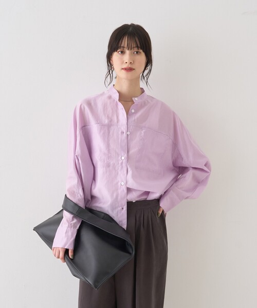 Rouge vif Anna（ルージュヴィフアンナ）の「シアースタンドネックシャツ/バンドカラーシャツ/春服/夏服/通勤/羽織（シャツ/ブラウス・レディース・ラベンダー/ホワイト/セージグリーン・フリー）」の10枚目の写真