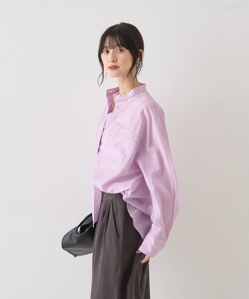 Rouge vif Anna（ルージュヴィフアンナ）の「シアースタンドネックシャツ/バンドカラーシャツ/春服/夏服/通勤/羽織（シャツ/ブラウス・レディース・ラベンダー/ホワイト/セージグリーン・フリー）」の11枚目の写真