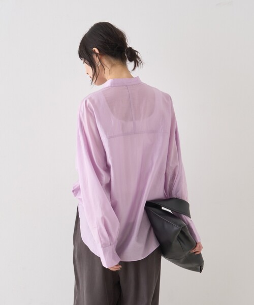 Rouge vif Anna（ルージュヴィフアンナ）の「シアースタンドネックシャツ/バンドカラーシャツ/春服/夏服/通勤/羽織（シャツ/ブラウス・レディース・ラベンダー/ホワイト/セージグリーン・フリー）」の12枚目の写真