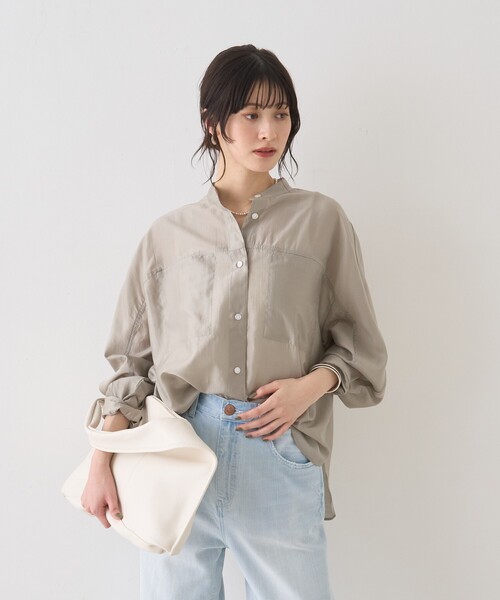 Rouge vif Anna（ルージュヴィフアンナ）の「シアースタンドネックシャツ/バンドカラーシャツ/春服/夏服/通勤/羽織（シャツ/ブラウス・レディース・ラベンダー/ホワイト/セージグリーン・フリー）」の14枚目の写真