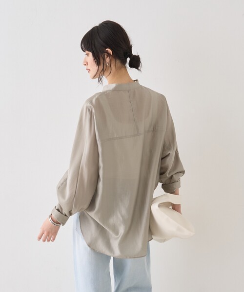 Rouge vif Anna（ルージュヴィフアンナ）の「シアースタンドネックシャツ/バンドカラーシャツ/春服/夏服/通勤/羽織（シャツ/ブラウス・レディース・ラベンダー/ホワイト/セージグリーン・フリー）」の17枚目の写真