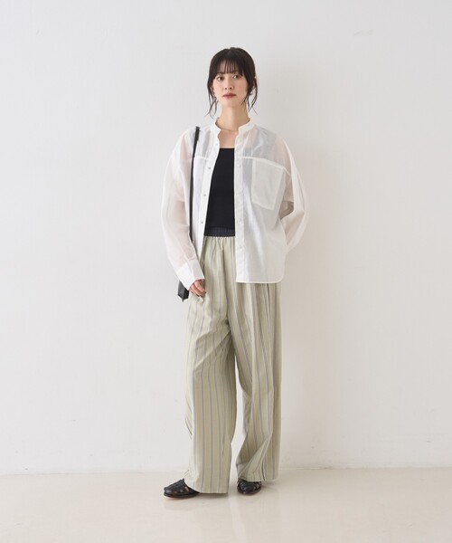 Rouge vif Anna（ルージュヴィフアンナ）の「シアースタンドネックシャツ/バンドカラーシャツ/春服/夏服/通勤/羽織（シャツ/ブラウス・レディース・ラベンダー/ホワイト/セージグリーン・フリー）」の18枚目の写真