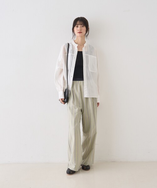 Rouge vif Anna（ルージュヴィフアンナ）の「シアースタンドネックシャツ/バンドカラーシャツ/春服/夏服/通勤/羽織（シャツ/ブラウス・レディース・ラベンダー/ホワイト/セージグリーン・フリー）」の20枚目の写真