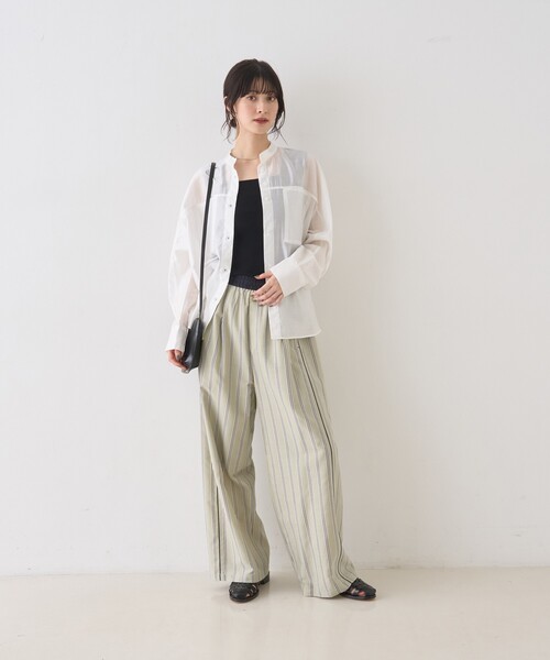 Rouge vif Anna（ルージュヴィフアンナ）の「シアースタンドネックシャツ/バンドカラーシャツ/春服/夏服/通勤/羽織（シャツ/ブラウス・レディース・ラベンダー/ホワイト/セージグリーン・フリー）」の21枚目の写真