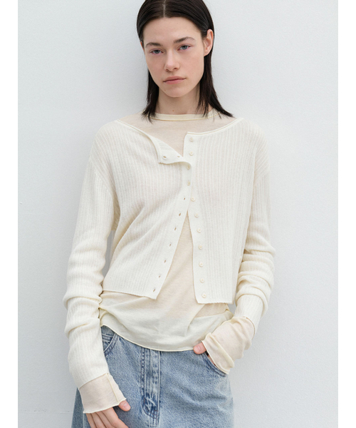 ATELIER NAIN(アトリエナイン)の「AN SHEER FRESH CROP BOAT NECK CARDIGAN (CD-2257)(カーディガン/ボレロ・レディース・アイボリー/グレー/ラベンダー・FREE)」の5枚目の写真