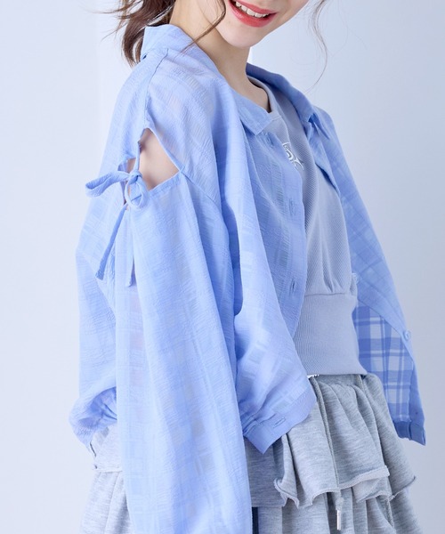 BISKEE（ビスキー）の「シアー 長袖 シャツ ＆ タンクトップ アンサンブル  2点セット（シャツ/ブラウス・キッズ・サックスブルー/ホワイト・140cm/160cm/150cm）」の19枚目の写真