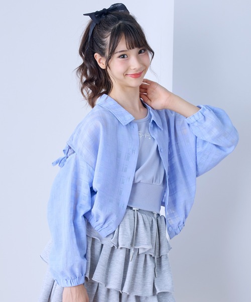 BISKEE（ビスキー）の「シアー 長袖 シャツ ＆ タンクトップ アンサンブル  2点セット（シャツ/ブラウス・キッズ・サックスブルー/ホワイト・140cm/160cm/150cm）」の18枚目の写真