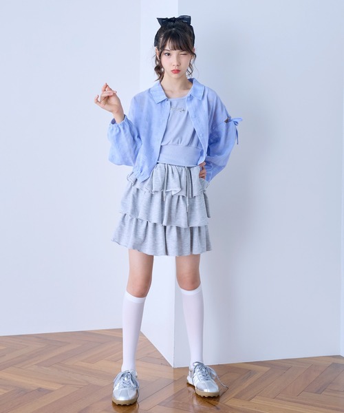 BISKEE（ビスキー）の「シアー 長袖 シャツ ＆ タンクトップ アンサンブル  2点セット（シャツ/ブラウス・キッズ・サックスブルー/ホワイト・140cm/160cm/150cm）」の17枚目の写真