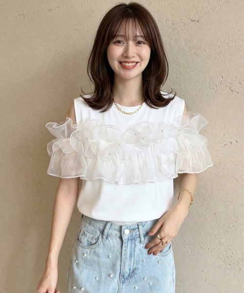 Lateru(ラテル)の「フリル Tシャツ(Tシャツ/カットソー・レディース・ブラック/ホワイト・FREE)」の5枚目の写真