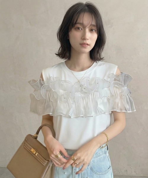 Lateru(ラテル)の「フリル Tシャツ(Tシャツ/カットソー・レディース・ブラック/ホワイト・FREE)」の7枚目の写真