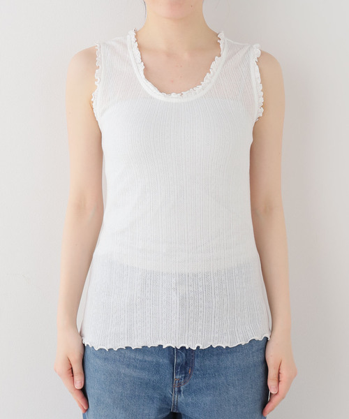 SLOBE IENA（スローブイエナ）の「ハリヌキレーシータンクトップ（タンクトップ・レディース・ホワイト/チャコールグレー・FREE）」の2枚目の写真