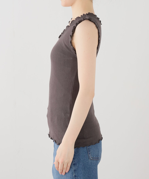 SLOBE IENA（スローブイエナ）の「ハリヌキレーシータンクトップ（タンクトップ・レディース・ホワイト/チャコールグレー・FREE）」の3枚目の写真