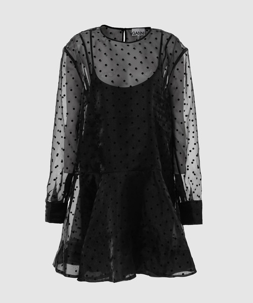 GANNI(ガニー)の「Flocked Organza Mini Dress(ワンピース・レディース・ブラック・36/38)」の3枚目の写真