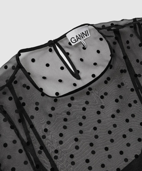 GANNI(ガニー)の「Flocked Organza Mini Dress(ワンピース・レディース・ブラック・36/38)」の4枚目の写真