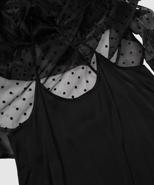 GANNI(ガニー)の「Flocked Organza Mini Dress(ワンピース・レディース・ブラック・36/38)」の6枚目の写真