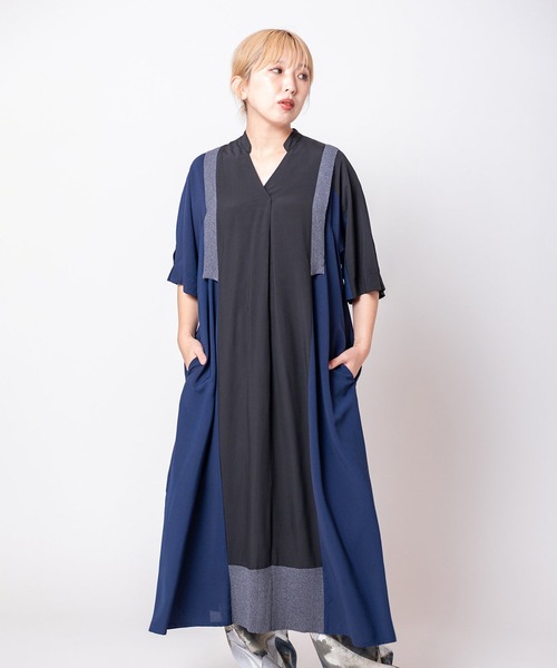 OSMOSIS(オズモーシス)の「バイカラータックワンピース(ワンピース・レディース・アイボリー/ブラック/ピンク・ONE SIZE)」の2枚目の写真