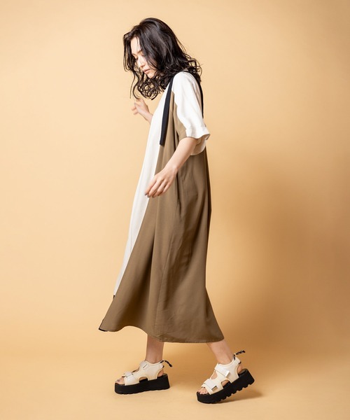 OSMOSIS(オズモーシス)の「バイカラータックワンピース(ワンピース・レディース・アイボリー/ブラック/ピンク・ONE SIZE)」の5枚目の写真