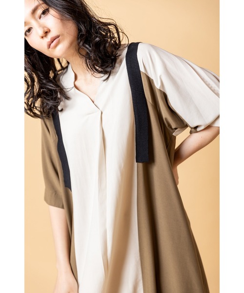 OSMOSIS(オズモーシス)の「バイカラータックワンピース(ワンピース・レディース・アイボリー/ブラック/ピンク・ONE SIZE)」の7枚目の写真
