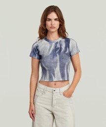 Slim Rib AOP T-Shirt/デニムフレームプリントスリムリブTシャツ