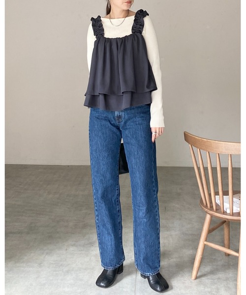 She's Closet(シーズクローゼット)の「肩フリル ギャザー レイヤード キャミソールビスチェ(ベスト・レディース・チャコールグレー/ブラック/ブラウン・FREE)」の12枚目の写真