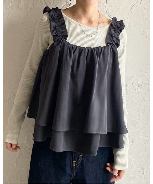 She's Closet(シーズクローゼット)の「肩フリル ギャザー レイヤード キャミソールビスチェ(ベスト・レディース・チャコールグレー/ブラック/ブラウン・FREE)」の19枚目の写真