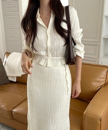 Doula Doula | 【セットアップ】ワッシャーシャツ&レイヤードタイトスカート 上下2点セット(セットアップ)