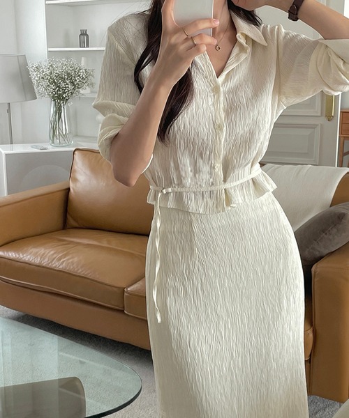 Doula Doula（ドゥーラドゥーラ）の「【セットアップ】ワッシャーシャツ&レイヤードタイトスカート 上下2点セット（セットアップ・レディース・ブラック/ベージュ・L/M）」の11枚目の写真