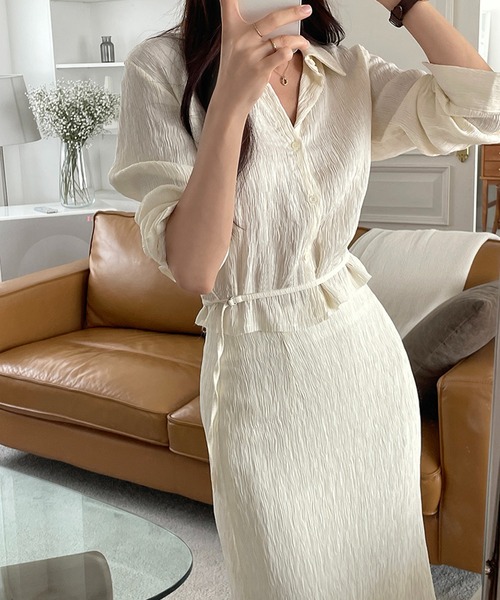 Doula Doula（ドゥーラドゥーラ）の「【セットアップ】ワッシャーシャツ&レイヤードタイトスカート 上下2点セット（セットアップ・レディース・ブラック/ベージュ・L/M）」の12枚目の写真