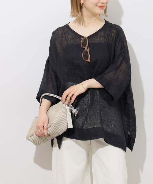 JOURNAL STANDARD relume(ジャーナルスタンダード レリューム)の「リネンガーゼハーフスリーブビッグプルオーバー(シャツ/ブラウス・レディース・ブラック/ブラウン/ホワイト・FREE)」の7枚目の写真