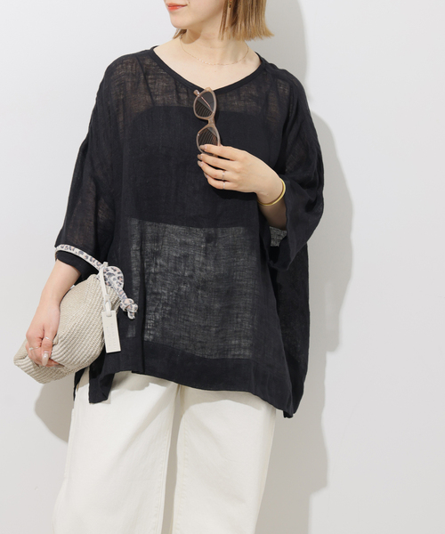 JOURNAL STANDARD relume(ジャーナルスタンダード レリューム)の「リネンガーゼハーフスリーブビッグプルオーバー(シャツ/ブラウス・レディース・ブラック/ブラウン/ホワイト・FREE)」の8枚目の写真