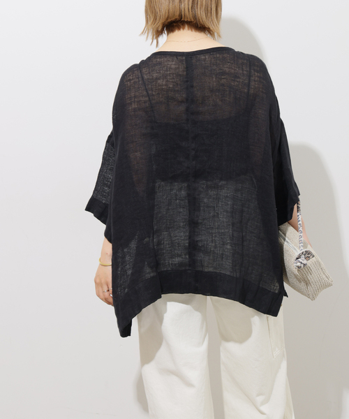 JOURNAL STANDARD relume(ジャーナルスタンダード レリューム)の「リネンガーゼハーフスリーブビッグプルオーバー(シャツ/ブラウス・レディース・ブラック/ブラウン/ホワイト・FREE)」の10枚目の写真