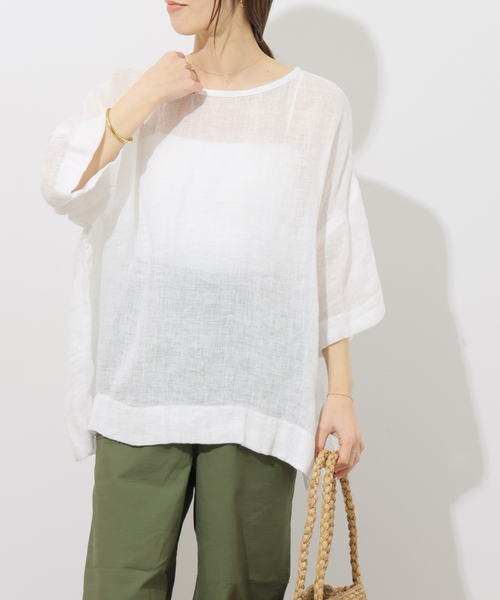 JOURNAL STANDARD relume(ジャーナルスタンダード レリューム)の「リネンガーゼハーフスリーブビッグプルオーバー(シャツ/ブラウス・レディース・ブラック/ブラウン/ホワイト・FREE)」の14枚目の写真