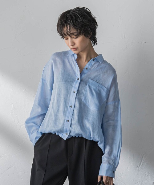 MAYSON GREY(メイソングレイ)の「ラスターラミーカルゼバックドロストヘムシャツ(シャツ/ブラウス・レディース・ブラウン/ホワイト/オレンジ/ブルー・M)」の5枚目の写真